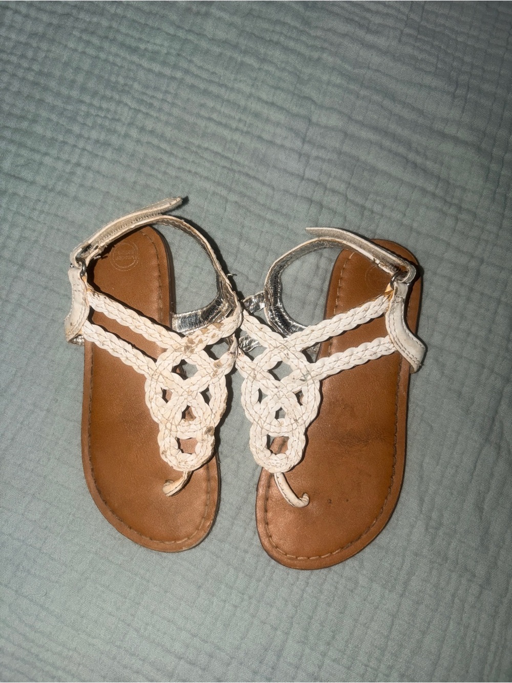 Girls White Braided T-Strap Sandals - Casual Summer Footwear